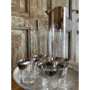 MCM Vintage Cocktail Pitcher 4 Glasses Silver Fade Mad Men Dorothy Thorpe Era